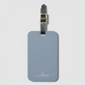 Etiqueta De Bagagem Monograma Moderno Minimalista Dusty Blue Elegante