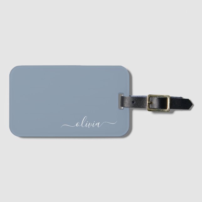 Etiqueta De Bagagem Monograma Moderno Minimalista Dusty Blue Elegante (Frente Horizontal)