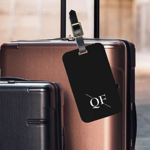 Etiqueta De Bagagem Monograma Moderno Preto e Branco