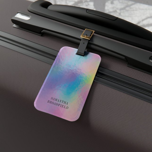 Etiqueta De Bagagem Monograma Monograma Viagem moderno iridescente (Purple Blue Iridescent Holographic Luggage Tag)