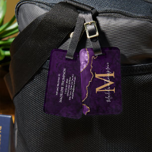 Etiqueta De Bagagem Monograma na moda Agate Geode Purple