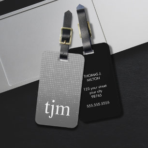 Etiqueta De Bagagem Monograma Negra Negra Moderno Faux Silver