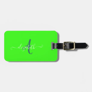 Etiqueta De Bagagem Monograma Neon Fluorescente Verde