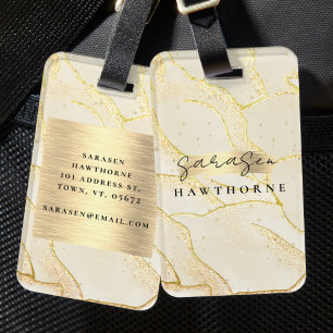Etiqueta De Bagagem Monograma Nome Faux Gold Foil Brux Metal