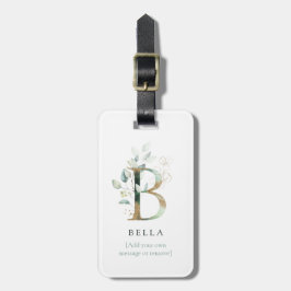 Etiqueta De Bagagem Monograma Nome Inicial Chic Botânico Letra Dourada