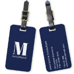 Etiqueta De Bagagem Monograma Nome inicial Marinho simples Azul<br><div class="desc">Um monograma minimalista de tipografia moderna,  design a branco em azul marinho,  que pode ser alterado para personalizar.</div>