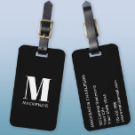 Etiqueta De Bagagem Monograma Nome inicial Simples<br><div class="desc">Um monograma minimalista de tipografia moderna,  design em branco a preto,  que pode ser mudado para personalizar.</div>