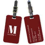 Etiqueta De Bagagem Monograma Nome inicial Simples Borgonha<br><div class="desc">Um monograma minimalista de tipografia moderna,  design em branco sobre burgundy,  que pode ser mudado para personalizar.</div>