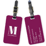 Etiqueta De Bagagem Monograma Nome inicial Simples Borgonha Rosa<br><div class="desc">Um monograma minimalista moderno,  design,  em branco,  com um nome inicial de,  em cor-de-rosa burgundy,  de joia profunda,  que pode ser mudado para personalizar.</div>