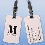 Etiqueta De Bagagem Monograma Nome Inicial Simples - Cor-de-rosa<br><div class="desc">Um monograma minimalista moderno com o nome inicial design a preto no rosa pincelado que pode ser mudado para personalizar.</div>