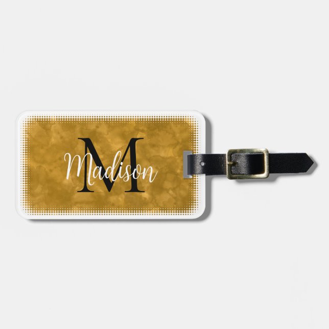 Etiqueta De Bagagem Monograma Nome Personalizado Inicial Laranja Aquar (Frente Horizontal)