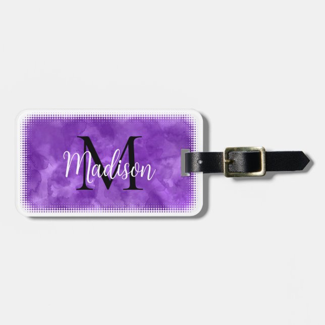 Etiqueta De Bagagem Monograma Nome Personalizado Inicial Purple Waterc (Frente Horizontal)