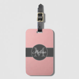 Etiqueta De Bagagem Monograma + nome personalizado rosa dourado rosa m