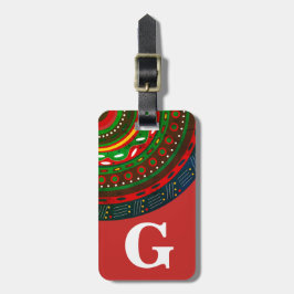 Etiqueta De Bagagem Monograma, Padrão inspirado tribal, vermelho