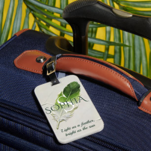 Etiqueta De Bagagem Monograma Personalizada de Pena Verde Sage