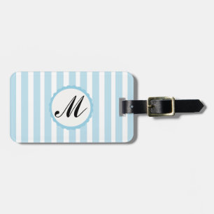 Etiqueta De Bagagem Monograma Personalizado Branco Azul-Stripe-Stripe
