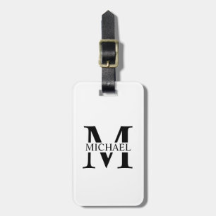 Etiqueta De Bagagem Monograma Personalizado Branco e Nome
