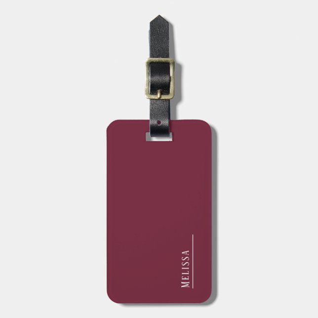 Etiqueta De Bagagem Monograma personalizado, burgundy moderno (Frente Vertical)