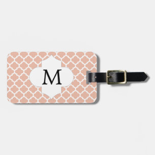 Etiqueta De Bagagem Monograma Personalizado Coral Quatrefoil e Branco