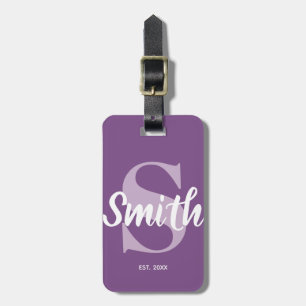Etiqueta De Bagagem Monograma Personalizado da Família Roxo e Branca