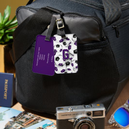 Etiqueta De Bagagem monograma personalizado de bolas de futebol preto 