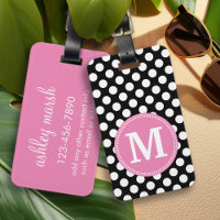 Monograma Personalizado de Bolinhas Pretas e Rosa 
