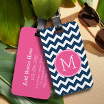 Etiqueta De Bagagem Monograma Personalizado de Chevrons Azul e Magenta<br><div class="desc">Um design de pré-disquete em cores frescas e alegres. Se precisar ajustar os monogramas,  clique no botão personalizar e faça alterações.</div>