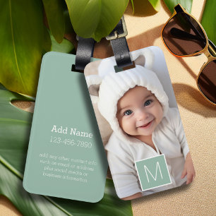 Etiqueta De Bagagem Monograma Personalizado de Colagem de Fotos Preto 