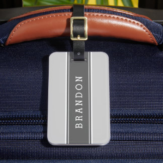 Etiqueta De Bagagem Monograma Personalizado de Faixa de Rugby de cinza