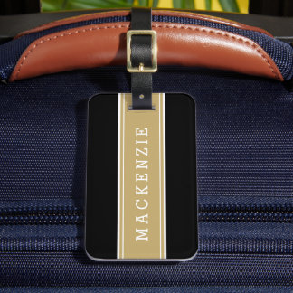 Etiqueta De Bagagem Monograma Personalizado de Faixa de Rugby Dourada