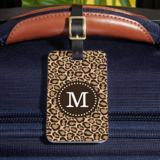 Etiqueta De Bagagem Monograma Personalizado de Impressão Castanho e Le