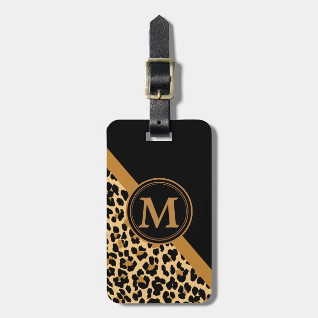 Etiqueta De Bagagem Monograma Personalizado de Impressão de Leopardo N (Frente Vertical)