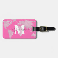 Monograma Personalizado de Mapa Mundial Rosa Quent