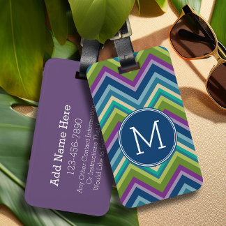 Etiqueta De Bagagem Monograma Personalizado de Padrão de Chevron Color