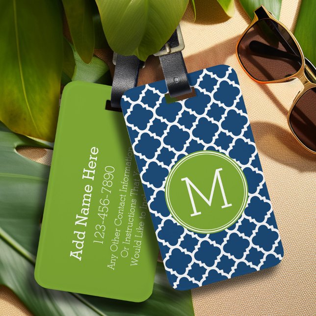 Etiqueta De Bagagem Monograma Personalizado de Padrão de Quatrefoil de (Personalized luggage tag - Add Your contact information and monogram)