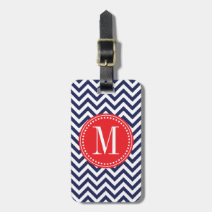 Etiqueta De Bagagem Monograma Personalizado do marinho Chevron Zigzag