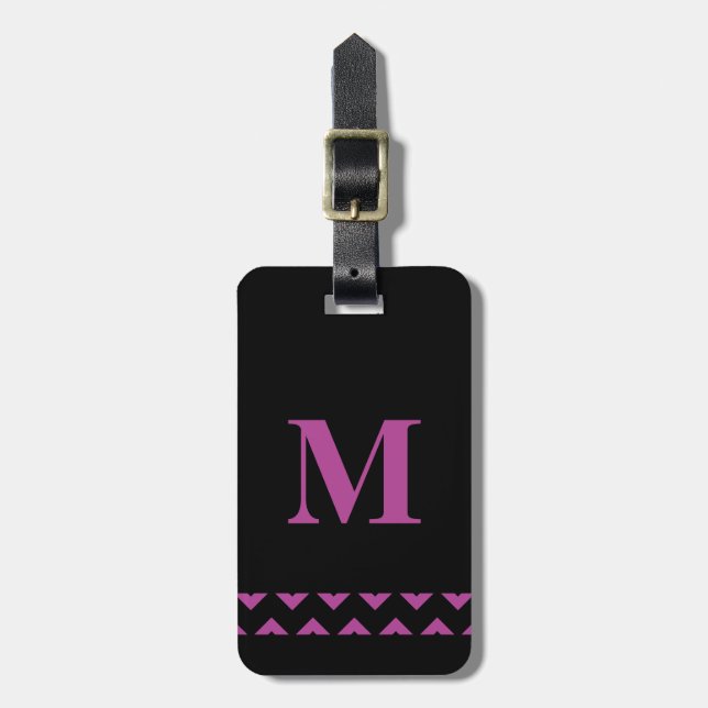 Etiqueta De Bagagem Monograma personalizado em roxo e preto (Frente Vertical)