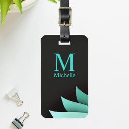 Etiqueta De Bagagem Monograma Personalizado Floral Turquesa Elegante