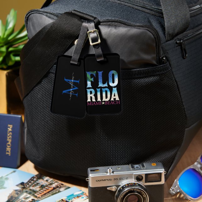 Etiqueta De Bagagem Monograma Personalizado Flórida, Miami Beach (Frente e verso)