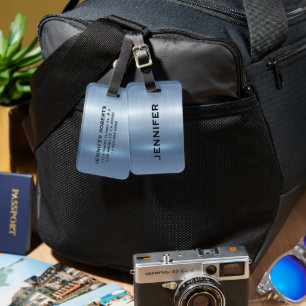 Etiqueta De Bagagem Monograma Personalizado Fundo Azul Metálico