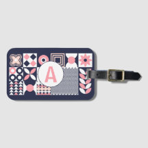 Monograma Personalizado Geométrico Floral Retro