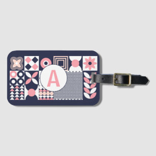 Etiqueta De Bagagem Monograma Personalizado Geométrico Floral Retro