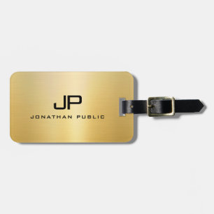 Etiqueta De Bagagem Monograma Personalizado Nome Inicial Faux Dourada