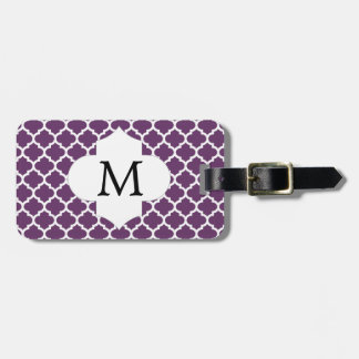 Etiqueta De Bagagem Monograma Personalizado Quatrefoil Roxo e Branco