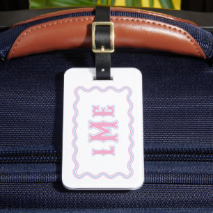 Etiqueta De Bagagem Monograma Personalizado Rosa e Azul com Recorte