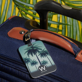 Etiqueta De Bagagem Monograma personalizado tropical