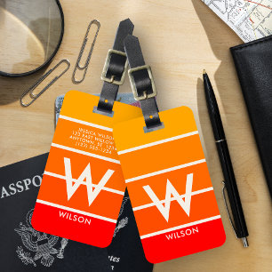 Etiqueta De Bagagem Monograma pessoal com risca solar