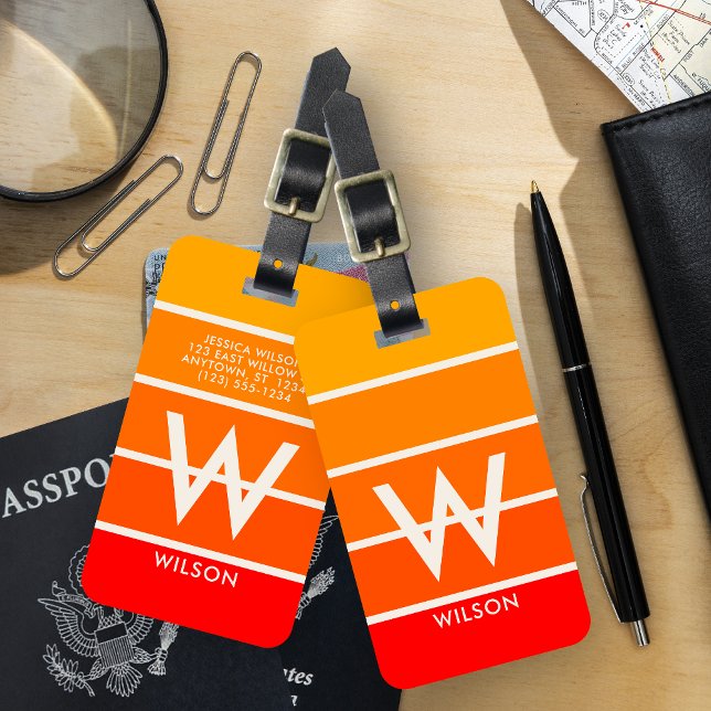 Etiqueta De Bagagem Monograma pessoal com risca solar (Criador carregado)