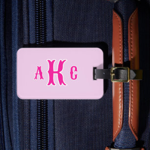 Etiqueta De Bagagem Monograma Pink e Lilás Personalizado Préppy