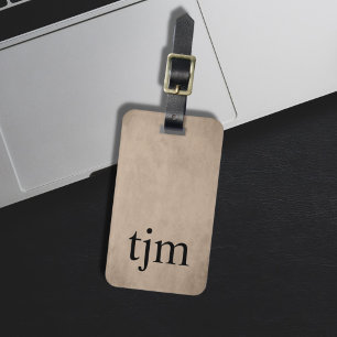 Etiqueta De Bagagem Monograma preto corajoso de Brown da textura